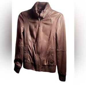 Mackage for Aritzia Lambskin Leather Jacket | High Collar Zip Front XS